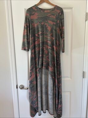 High-Low Camo Midi Dress in Olive & Dusty Rose